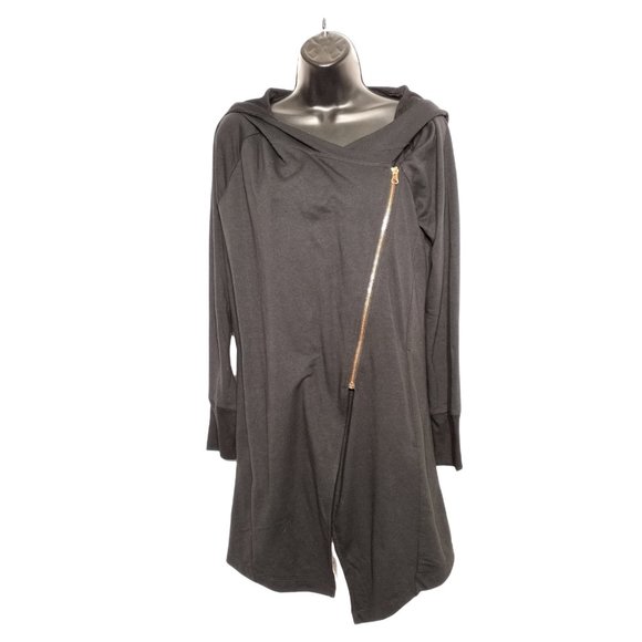 Final Sale Onzie Womens Black #627 Hooded Long Asymmetrical Wrap Jacket Size S/M - Picture 1 of 6